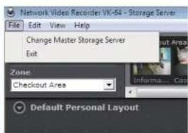 Network Video Recorder VK-64 - Storage Server File Edit View Help Change Master Storage Server Exit Zone Checkout Area Default Personal Layout