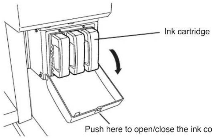 Ink cartridge Push here to open/close the ink co