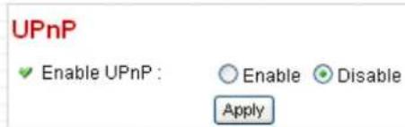 UPnP ✓ Enable UPnP : Enable Disable Apply
