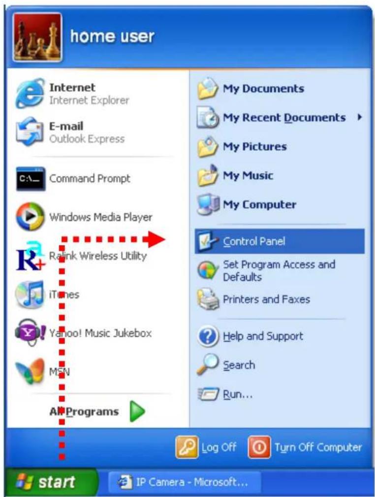 home user Internet Internet Explorer E-mail Outlook Express Command Prompt Windows Media Player Ralink Wireless Utility iTunes Yahoo! Music Jukebox MSN All Programs My Documents My Recent Documents My Pictures My Music My Computer Control Panel Set Program Access and Defaults Printers and Faxes Help and Support Search Run... Log Off Turn Off Computer start IP Camera - Microsoft...
