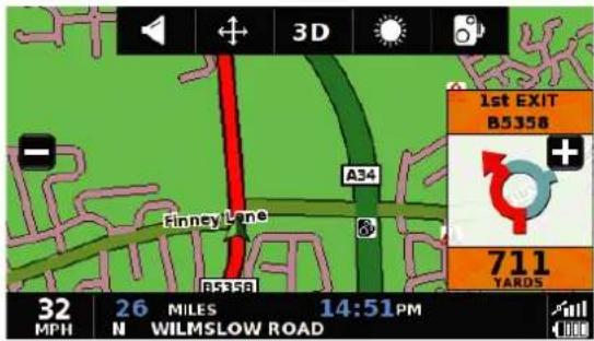 3D A34 Finney Lane B5358 1st EXIT B5358 711 YARDS 32 MPH 26 MILES N WILMSLOW ROAD 14:51PM All 1000