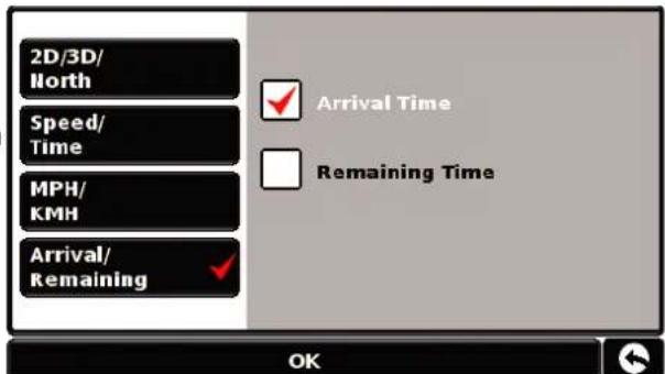 2D/3D/ North Speed/ Time MPH/ KMH Arrival/ Remaining Arrival Time Remaining Time OK