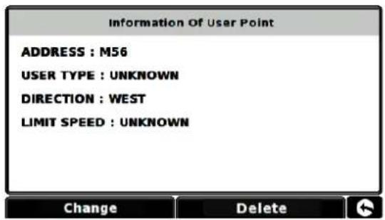 Information Of User Point ADDRESS : M56 USER TYPE : UNKNOWN DIRECTION : WEST LIMIT SPEED : UNKNOWN Change Delete