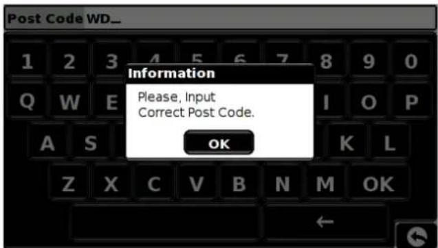 Post Code WD_ Information Please, Input Correct Post Code. OK