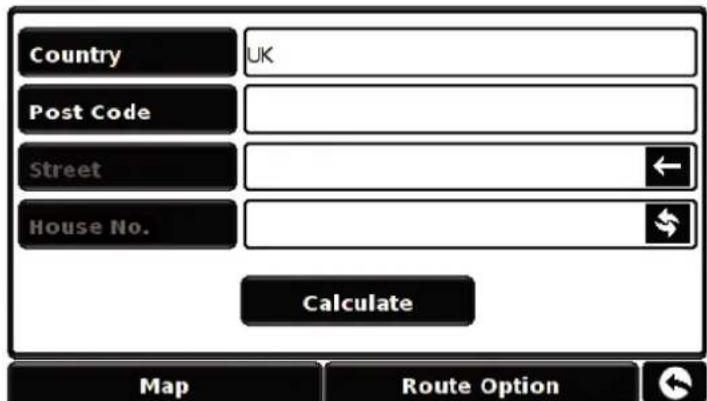 Country UK Post Code Street House No. Calculate Map Route Option