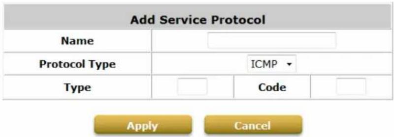 Add Service Protocol Name Protocol Type Type Apply Cancel