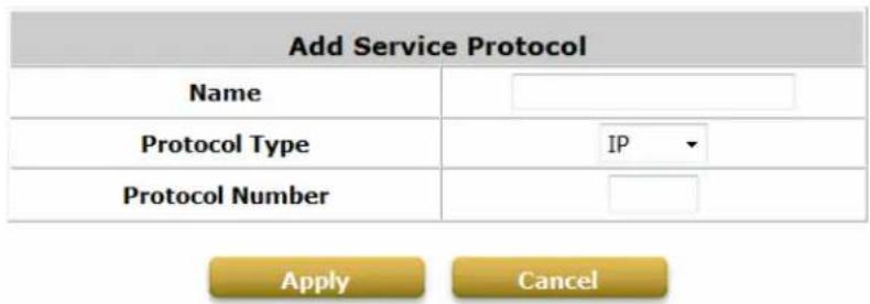 Add Service Protocol Name Protocol Type IP Protocol Number Apply Cancel