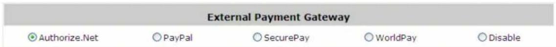 External Payment Gateway Authorize.Net PayPal SecurePay WorldPay Disable