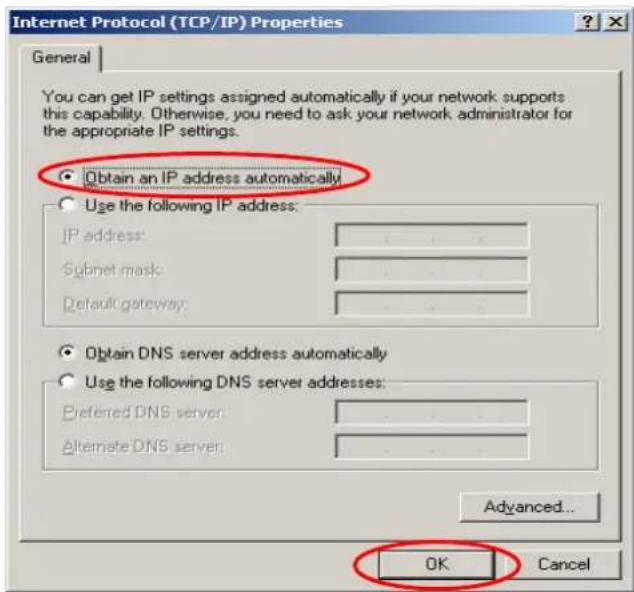 Internet Protocol (TCP/IP) Properties General You can get IP settings assigned automatically if your network supports this capability. Otherwise, you need to ask your network administrator for the appropriate IP settings. Obtain an IP address automatically Use the following IP address: IP address: Subnet mask: Default gateway: Obtain DNS server address automatically Use the following DNS server addresses: Preferred DNS server: Alternate DNS server: Advanced... OK Cancel