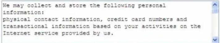 We may collect and store the following personal information: physical contact information, credit card numbers and transactional information based on your activities on the Internet service provided by us.