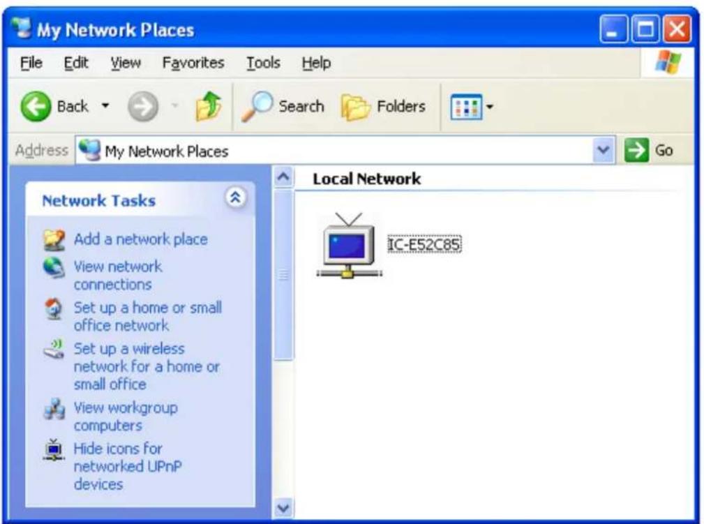 My Network Places File Edit View Favorites Tools Help Back Search Folders Address My Network Places Go Network Tasks Add a network place View network connections Set up a home or small office network Set up a wireless network for a home or small office View workgroup computers Hide icons for networked UPnP devices Local Network IC-E52C8S