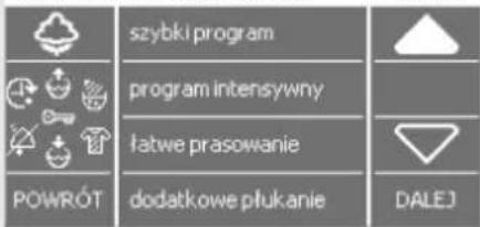 szybki program program intensywny łatwe prasowanie POWRÓT dodatkowe płukanie DALEJ