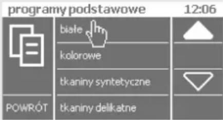 programy podstawowe 12:06 białe kolorowe tkaniny syntetyczne tkaniny delikatne POWRÓT