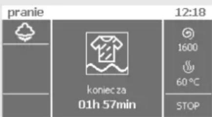 pranie 12:18 1600 60 °C STOP koniec za 01h 57min