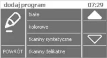 dodaj program 07:29 białe kolorowe tkaniny syntetyczne POWRÓT tkaniny delikatne