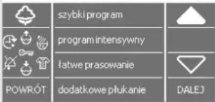 szybki program program intensywny łatwe prasowanie POWRÓT dodatkowe płukanie DALEJ