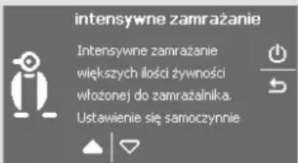 intensywne zamrażanie Intensywne zamrażanie większych ilości żywności włożonej do zamrażalnika. Ustawienie się samoczynnie