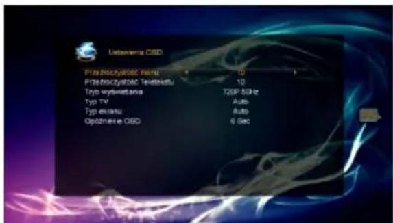 Udawania OSIO Przebochytość menu 10 Przebochytość telekomlu 10 Tryb wystwierstans 725P 50Hz Typ TV Auto Typ eksiatu Auto Optotrakie OSIO 6 Sec