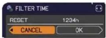 FILTER TIME RESET 1234h CANCEL OK