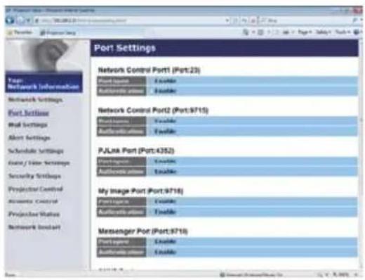 Port Settings Network Control Port1 (Port:23) Port Settings Network Control Port2 (Port:9715) Port Settings Network Control Port2 (Port:9715) Port Settings PULink Port (Port:4352) Port Settings My Image Port (Port:9718) Port Settings Messenger Port (Port:9718) Port Settings Copyright Port (Port:9718)