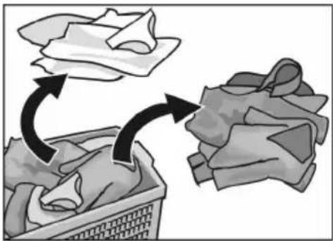 Illustration of clothing items being folded into a basket, showing fabric and garment arrangement (no text or symbols)