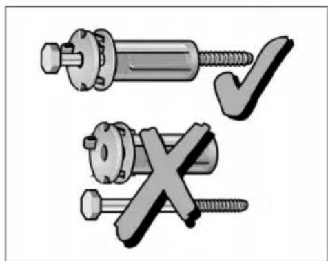 Illustration of two screws with different screw hole designs, one marked with a checkmark (no text or symbols)