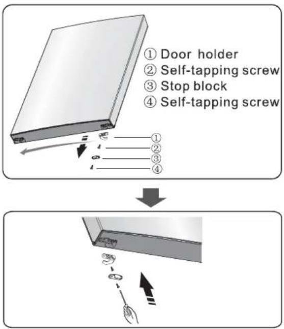 ① Door holder ② Self-tapping screw ③ Stop block ④ Self-tapping screw