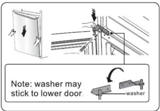 Note: washer may stick to lower door. washer