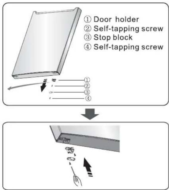 ① Door holder ② Self-tapping screw ③ Stop block ④ Self-tapping screw
