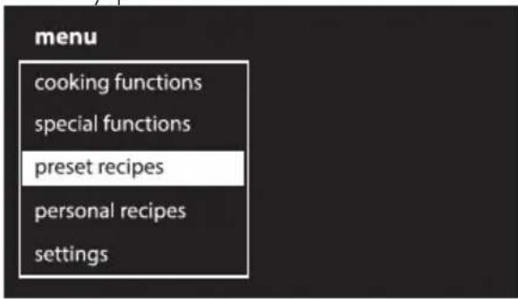 SMEG SF130NE - Programy (Preset recipes) - 1