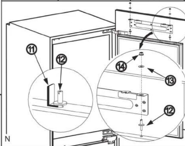 Technical diagram showing mechanical assembly with numbered components and magnified views of a device