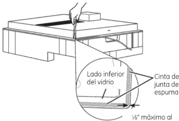 GE Profile PP989TNWW - PRECAUCIÓN: No instalar la cinta de junta de espuma aumenta el potencia de que el vidrio de la estufa se rompa cuando se esté instalando, especialmente en encimeras Corian® o de granito. - 1
