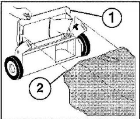Diagram of a mechanical device with labeled parts, showing components 1 and 2 connected to a rock.