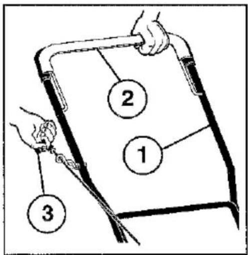 Diagram showing three labeled parts (1, 2, 3) on a device or panel with hand and tool, likely illustrating a folding or positioning process.