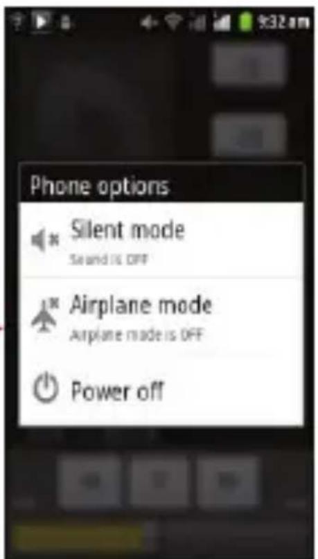 Phone options Silent mode Sound is OFF Airplane mode Airplane mode is OFF Power off
