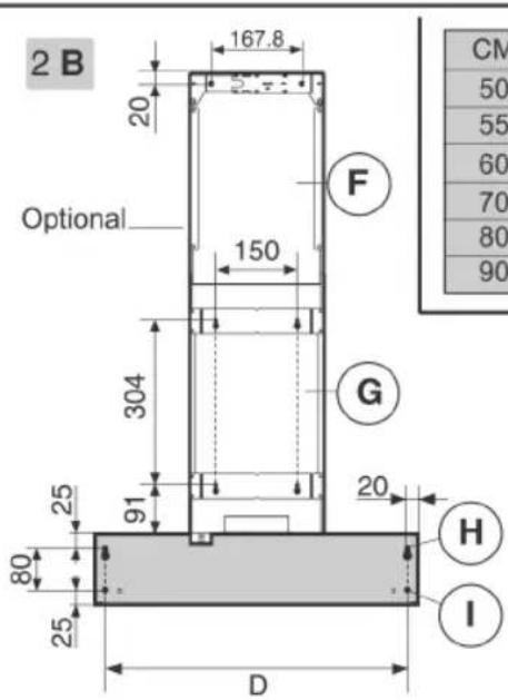 2 B 167.8 20 F Optional 150 304 G 25 91 20 H 80 25 D I CM 50 55 60 70 80 90
