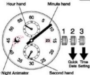 Hour hand Minute hand Night Animator Second hand 1 2 3 Quick Time Date Setting
