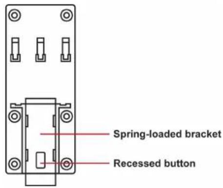 Spring-loaded bracket Recessed button