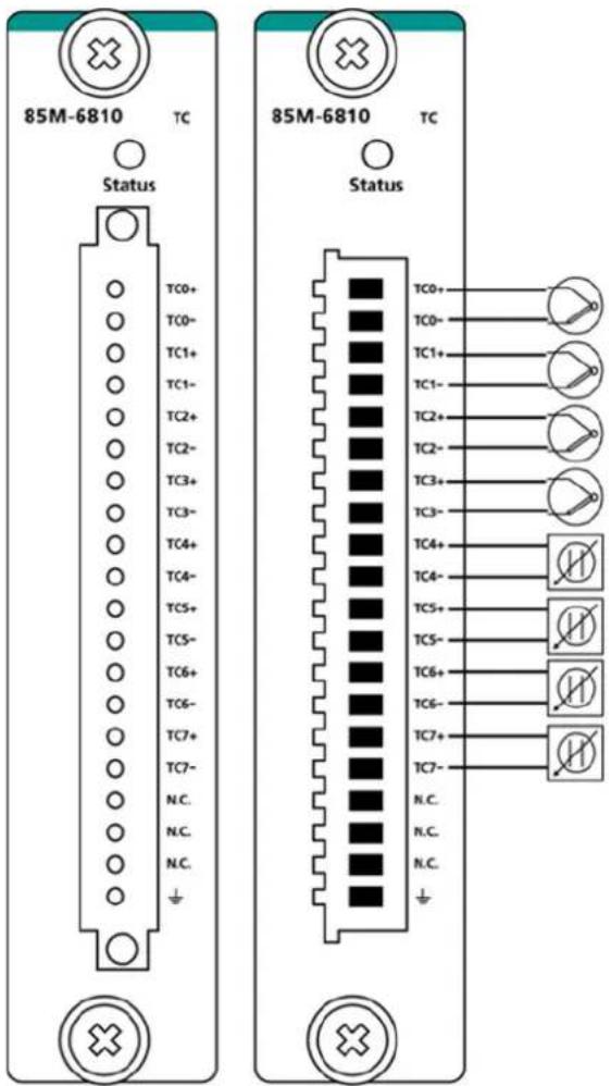 85M-6810 TC Status TC0+ TC0- TC1+ TC1- TC2+ TC2- TC3+ TC3- TC4+ TC4- TC5+ TC5- TC6+ TC6- TC7+ TC7- N.C. N.C. N.C. ↓ 85M-6810 TC Status TC0+ TC0- TC1+ TC1- TC2+ TC2- TC3+ TC3- TC4+ TC4- TC5+ TC5- TC6+ TC6- TC7+ TC7- N.C. N.C. N.C. ↓