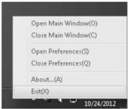 Open Main Window(O) Close Main Window(C) Open Preferences(S) Close Preferences(Q) About...(A) Exit(X)