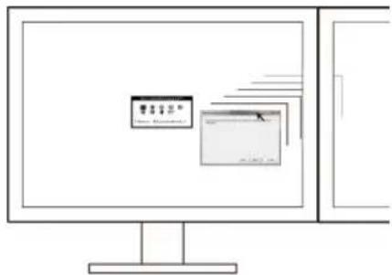 Computer monitor displaying a document with Chinese text and two overlapping documents, likely from a presentation or presentation slide.