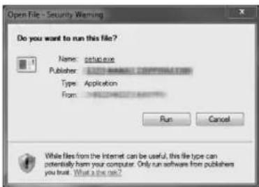 Open File - Security Warning Do you want to run this file? Name: setup.exe Publisher: 1237-00000000000000000000000000000000000000000000000000000000000000000000000000000000000 Type: Application From: Run Cancel While files from the Internet can be useful, this file type can potentially harm your computer. Only run software from publishers you trust. What is the next?