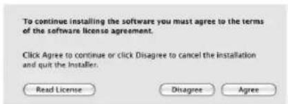To continue installing the software you must agree to the terms of the software license agreement. Click Agree to continue or click Disagree to cancel the installation and quit the installers. Read License Disagree Agree