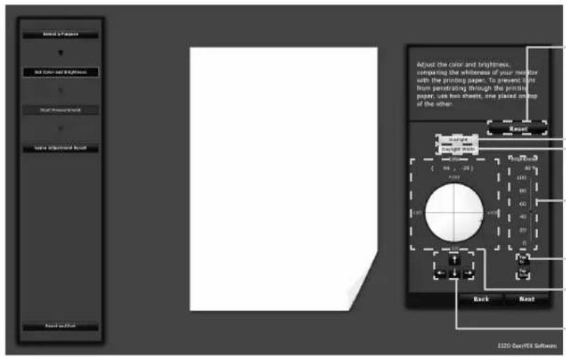 Sound or Pattern Add Color and Brightness Start Measurement Suppose Information Reset Reset on Print Adjust the color and brightness. comparing the brightness of your Inverter with the printing paper. To prevent the from penetrating through the printing paper, use box sheets, one placed anvilup of the other. Reset 100% 200% 300% 400% 500% 600% 700% 800% 900% 1000% Back Next E220 © Copyright Software