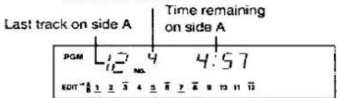 Last track on side A Time remaining on side A PGM 4:57 EDIT 1 2 3 4 5 6 7 8 9 10 11 12