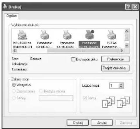 Drukuj Ogólne Wybieranie drukuń MPC4500 na HUDRNDRICH F Panasonic IX-MC60... F Panasonic IX-MC6020... F Panasonic PCFAX F Panasonic Stan: Gożowe Drukuj do plku Preference Lokalacja: Komenarz Zakwa stion Wojyśka Śzazaczerna Bezpa stiona Szerja Liczba kopii 1 Sona 1 2 3 1 2 3 Drukuj Amuki Zachowa