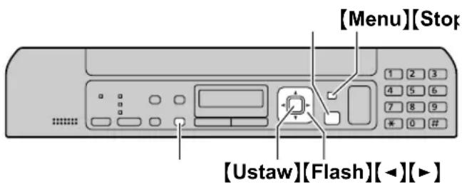 [Menu][Stop] [1 2 3 4 5 6 7 8 9 * 0 # [Ustaw][Flash][◀][▶]