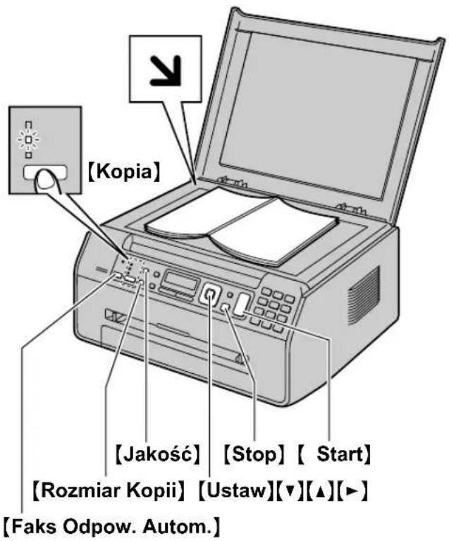 [Kopia] [Jakość] [Stop] [Start] [Rozmiar Kopii] [Ustaw][▼][▲][►] [Faks Odpow. Autom.]