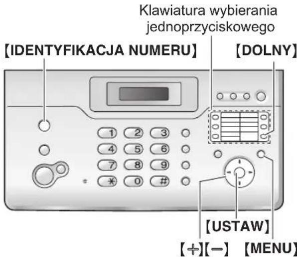 [IDENTYFIKACJA NUMERU] 1 2 3 4 5 6 7 8 9 * 0 # [CLAWIATURA WYBIERANIA jednoprzyciskowego] [DOLNY] [USTAW] [+][-] [MENU]