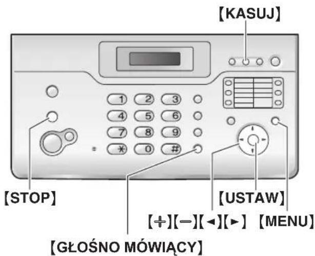 [KASUJ] 1 2 3 4 5 6 7 8 9 * 0 # [STOP] [USTAW] [+][-][◄][►] [MENU] [GŁOŚNO MÓWIĄCY]